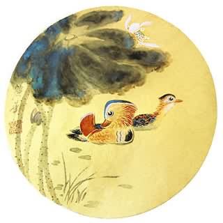Chinese Mandarin Duck Painting,33cm x 33cm,2485034-x