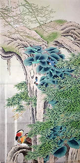 Chinese Mandarin Duck Painting,68cm x 136cm,2527013-x
