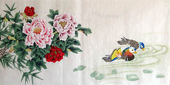 Chinese Mandarin Duck Painting,50cm x 100cm,2527015-x