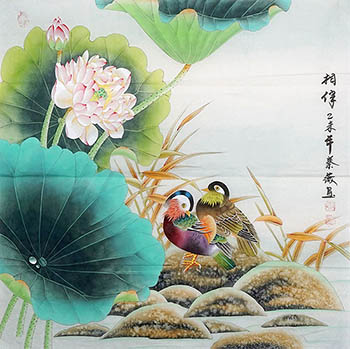 Chinese Mandarin Duck Painting,68cm x 68cm,2527016-x