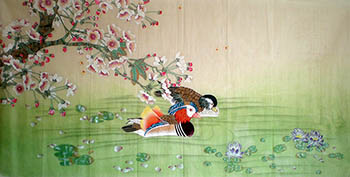 Chinese Mandarin Duck Painting,68cm x 136cm,2527018-x