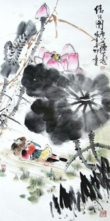 Chinese Mandarin Duck Painting,50cm x 100cm,2529001-x