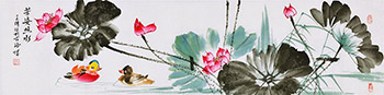 Chinese Mandarin Duck Painting,35cm x 136cm,2529011-x