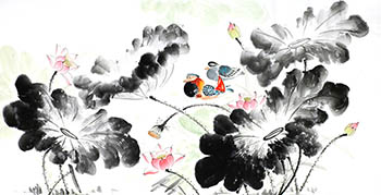 Chinese Mandarin Duck Painting,68cm x 136cm,2529013-x