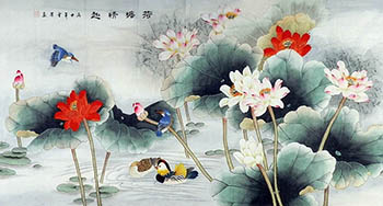 Chinese Mandarin Duck Painting,90cm x 180cm,2547047-x