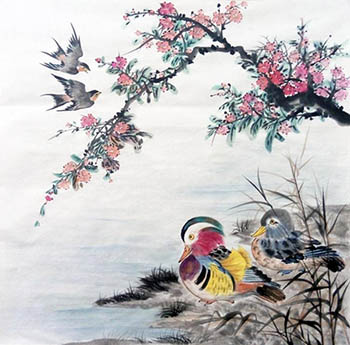 Chinese Mandarin Duck Painting,68cm x 68cm,2547053-x