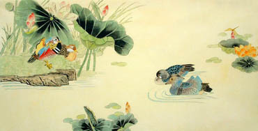 Chinese Mandarin Duck Painting,66cm x 136cm,2614040-x