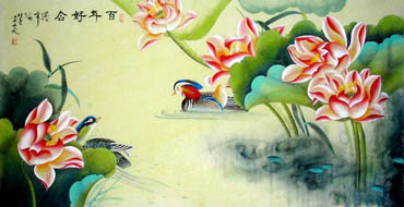 Chinese Mandarin Duck Painting,66cm x 130cm,2622013-x