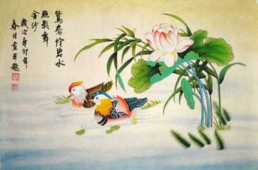 Chinese Mandarin Duck Painting,43cm x 65cm,2622014-x