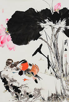 Chinese Mandarin Duck Painting,46cm x 70cm,cxm21205001-x