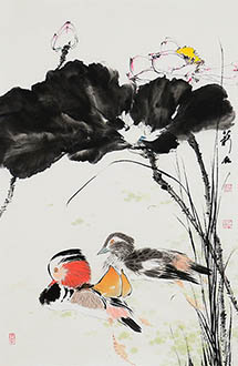 Chinese Mandarin Duck Painting,46cm x 70cm,cxm21205004-x