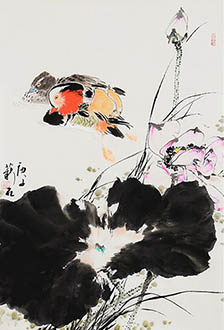 Chinese Mandarin Duck Painting,46cm x 70cm,cxm21205005-x