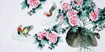 Chinese Mandarin Duck Painting,66cm x 130cm,cyd21123024-x