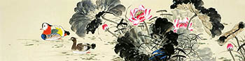 Chinese Mandarin Duck Painting,35cm x 136cm,cyd21123026-x
