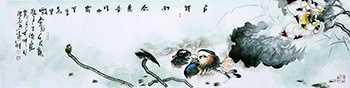 Chinese Mandarin Duck Painting,35cm x 136cm,cyd21123027-x