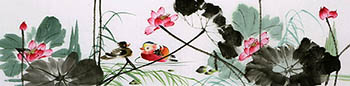 Chinese Mandarin Duck Painting,35cm x 136cm,cyd21123029-x