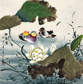Chinese Mandarin Duck Painting,68cm x 68cm,zjp21110013-x