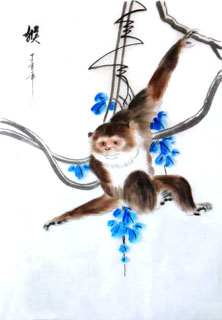 Chinese Monkey Painting,28cm x 35cm,4336006-x