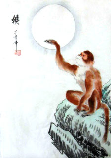 Chinese Monkey Painting,28cm x 35cm,4336008-x