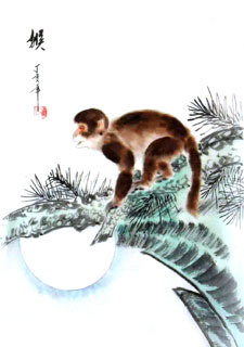 Chinese Monkey Painting,28cm x 35cm,4336011-x