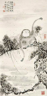 Chinese Monkey Painting,69cm x 34cm,4493003-x