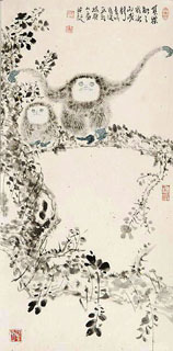 Chinese Monkey Painting,69cm x 34cm,4493004-x