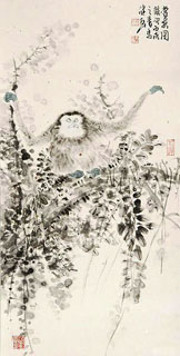 Chinese Monkey Painting,69cm x 34cm,4493005-x