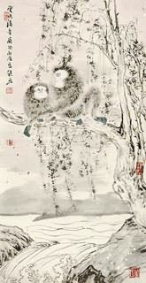 Chinese Monkey Painting,69cm x 34cm,4493008-x