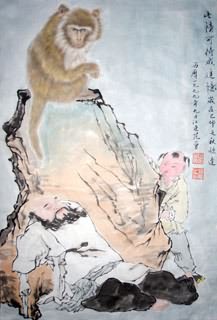 Chinese Monkey Painting,60cm x 90cm,4495002-x