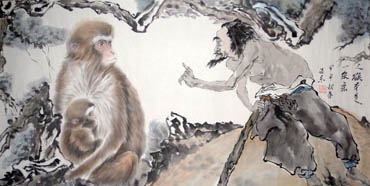 Chinese Monkey Painting,50cm x 100cm,4495004-x