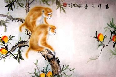 Chinese Monkey Painting,43cm x 65cm,4737039-x