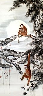 Chinese Monkey Painting,40cm x 90cm,4737046-x