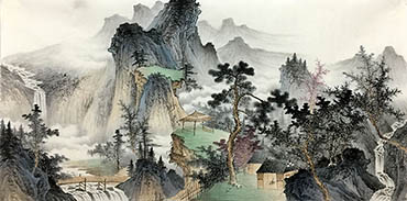 Chinese Mountain and Water Painting,69cm x 138cm,1011083-x
