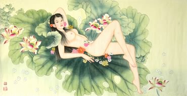 Chinese Nude Girl Painting,69cm x 138cm,3531005-x
