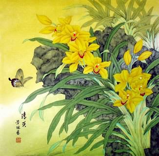 Chinese Orchid Painting,66cm x 66cm,2417001-x