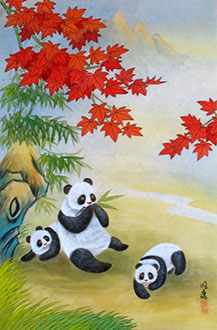 Chinese Panda Painting,45cm x 65cm,4207001-x