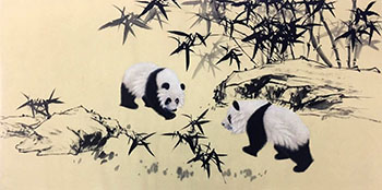 Chinese Panda Painting,68cm x 136cm,4510012-x