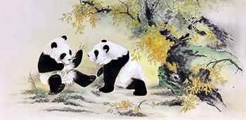 Chinese Panda Painting,68cm x 136cm,4735001-x