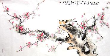 Chinese Peach Blossom Painting,66cm x 136cm,dyc21099014-x