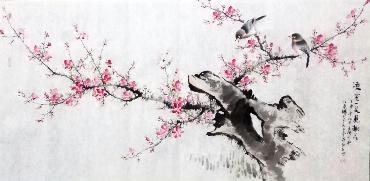 Chinese Peach Blossom Painting,66cm x 136cm,dyc21099018-x