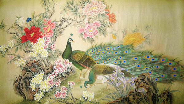 Peacock Peahen,90cm x 180cm(35〃 x 70〃),2011002-z