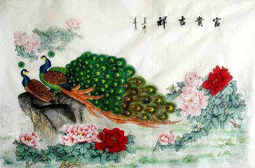 Chinese Peacock Peahen Painting,70cm x 100cm,2336090-x