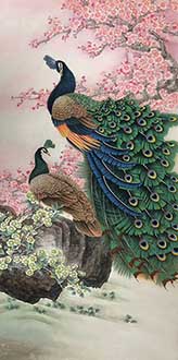 Chinese Peacock Peahen Painting,68cm x 136cm,2387100-x