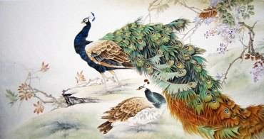 Chinese Peacock Peahen Painting,97cm x 180cm,2578001-x