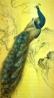 Chinese Peacock Peahen Painting,96cm x 170cm,2682003-x
