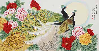Chinese Peacock Peahen Painting,66cm x 136cm,2702046-x