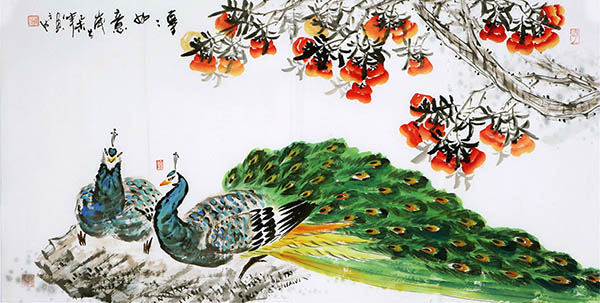 Peacock Peahen,66cm x 136cm(26〃 x 53〃),cyd21123016-z