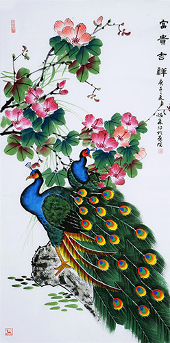 Peacock Peahen,68cm x 136cm(27〃 x 54〃),cyd21123018-z