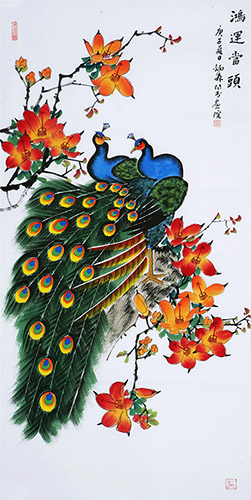Peacock Peahen,68cm x 136cm(27〃 x 54〃),cyd21123019-z