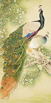 Chinese Peacock Peahen Painting,136cm x 68cm,hfg21144015-x